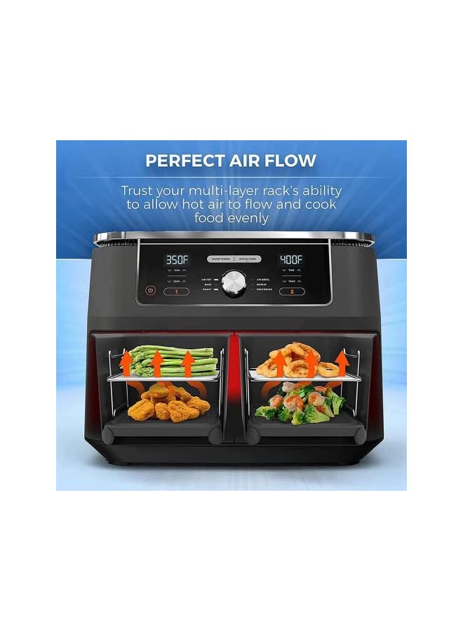 Raxoom إكسسوارات المقلاة، رف المقلاة الهوائية لمقلاة السلة المزدوجة، إكسسوارات فرن المقلاة الهوائية، حامل معدني لسلة المقلاة الهوائية، أدوات طهي مع ملقط طعام، رف طهي معدني لصنع البطاطس المقلية والبيتزا - Image 3