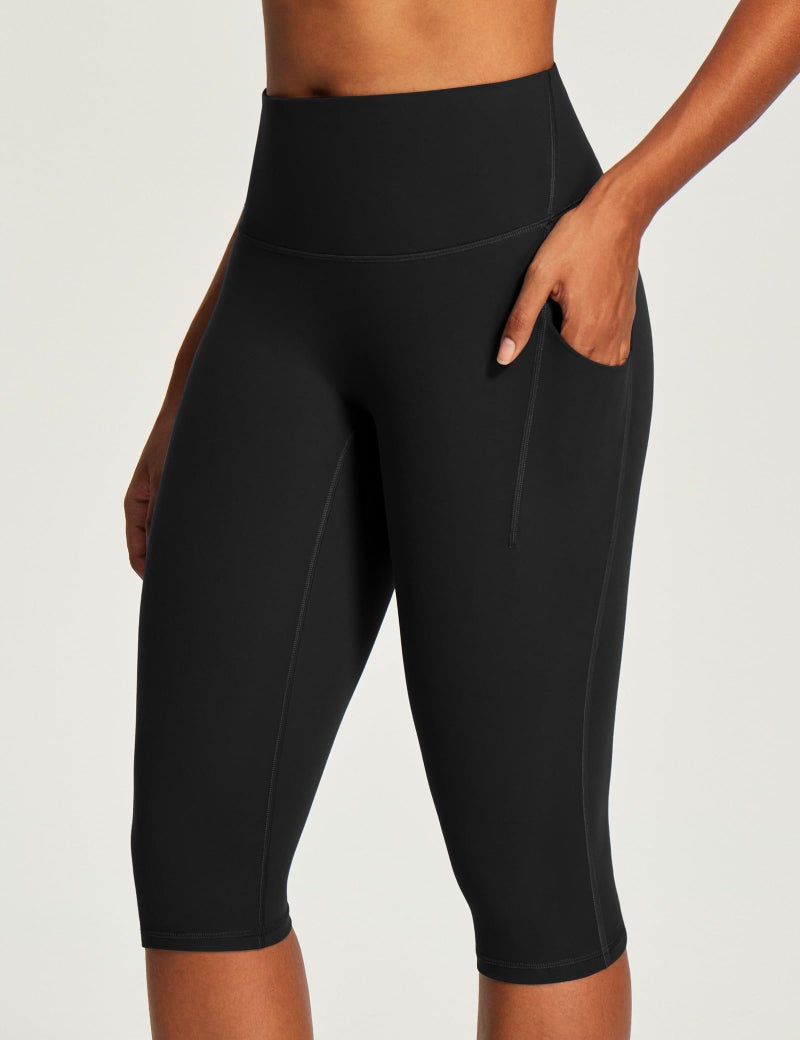 IUGA Capri Leggings for Women with Pockets Women's High Waisted Knee Length Capris Compression Yoga Pants Workout Leggings Black - Image 2