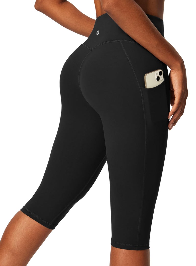 IUGA Capri Leggings for Women with Pockets Women's High Waisted Knee Length Capris Compression Yoga Pants Workout Leggings Black - Image 1
