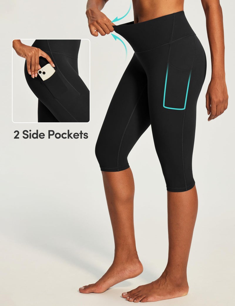 IUGA Capri Leggings for Women with Pockets Women's High Waisted Knee Length Capris Compression Yoga Pants Workout Leggings Black - Image 4