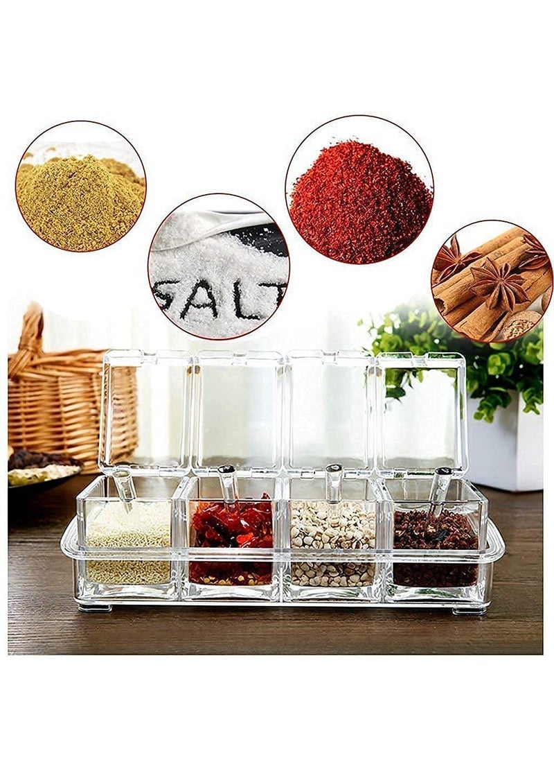 HBD SALES - HBD SALES Masala Storage Container Crystal Seasoning Tray with 4 Compartment and Spoons Acrylic Transparent Spice Jar Box Condiment Set Cooking Tools for Kitchen - Image 1