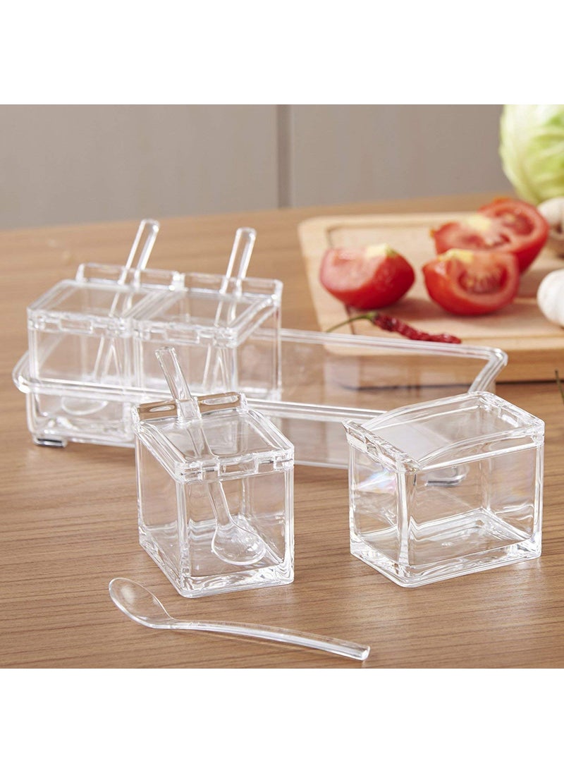 HBD SALES - HBD SALES Masala Storage Container Crystal Seasoning Tray with 4 Compartment and Spoons Acrylic Transparent Spice Jar Box Condiment Set Cooking Tools for Kitchen - Image 1