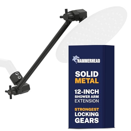 HammerHead Showers Solid Metal 12 Inch Adjustable Shower Head Extension Arm Raises Showerhead Height Shower Extender Arm Supports Up to 10 lbs Matte Black - Image 1