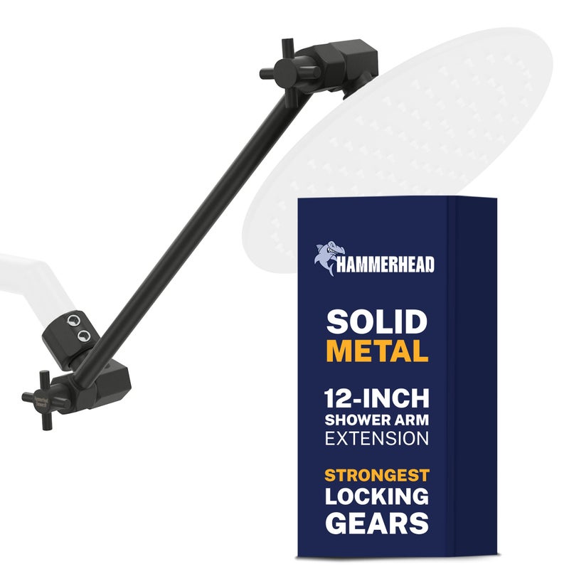 HammerHead Showers Solid Metal 12 Inch Adjustable Shower Head Extension Arm Raises Showerhead Height Shower Extender Arm Supports Up to 10 lbs Matte Black - Image 2