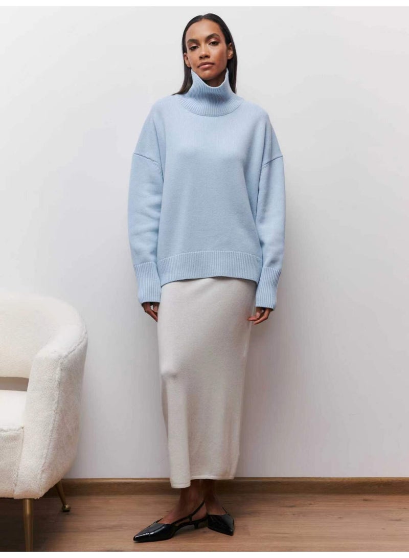 NIBEMINENT Autumn Women Turtleneck Sweater Loose Elegant Thick Pullover Solid Knitted Female Leisure Women Sweaters - Image 4