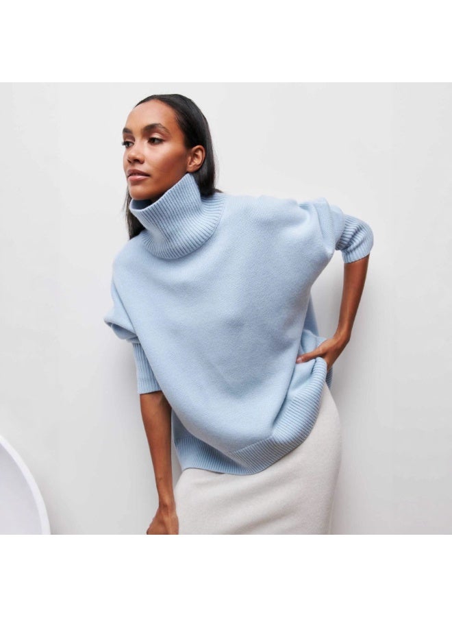 NIBEMINENT Autumn Women Turtleneck Sweater Loose Elegant Thick Pullover Solid Knitted Female Leisure Women Sweaters - Image 1