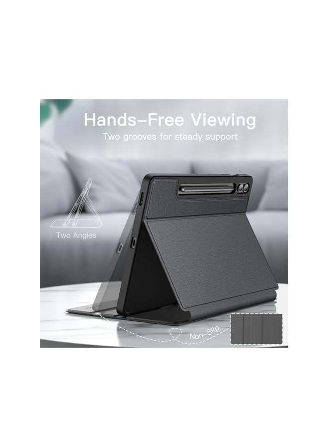 Jetech حافظة لجهاز سامسونج جالكسي تاب S9 Fe Plus S9 Fe Plus مقاس 12.4 بوصة مع حامل قلم S، غطاء واقٍ رفيع من البولي يوريثان مع حامل متعدد الزوايا، أسود - Image 3