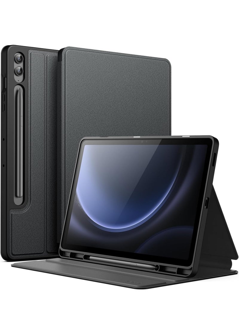 Jetech حافظة لجهاز سامسونج جالكسي تاب S9 Fe Plus S9 Fe Plus مقاس 12.4 بوصة مع حامل قلم S، غطاء واقٍ رفيع من البولي يوريثان مع حامل متعدد الزوايا، أسود - Image 1