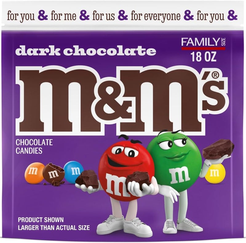 M&M'S Dark Chocolate Candy, Family Size 18 oz Resealable Bag - Image 1