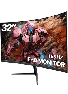 32 inch Curved Gaming Monitor, 16:9 QHD 2K 2560x1440 165Hz 1ms Frameless LED Gaming Monitor, AMD Freesync Premium Display Port HDMI/DP, Black