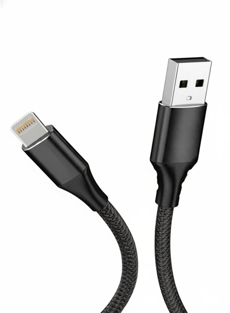 كابل شحن سريع للآيفون بطول 1 متر - كابل USB إلى Lightning مضفر من النايلون، متوافق مع آيفون 14/14 برو/14 بلس/14 برو ماكس، 13/12/11/XS/7/6S وiPad Pro - أسود - Image 1