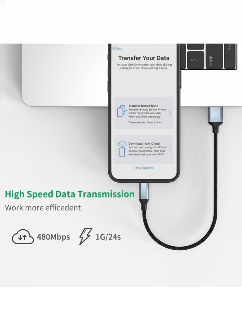 كابل شحن سريع للآيفون بطول 1 متر - كابل USB إلى Lightning مضفر من النايلون، متوافق مع آيفون 14/14 برو/14 بلس/14 برو ماكس، 13/12/11/XS/7/6S وiPad Pro - أسود - Image 2