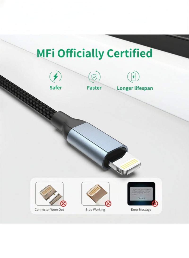 كابل شحن سريع للآيفون بطول 1 متر - كابل USB إلى Lightning مضفر من النايلون، متوافق مع آيفون 14/14 برو/14 بلس/14 برو ماكس، 13/12/11/XS/7/6S وiPad Pro - أسود - Image 5