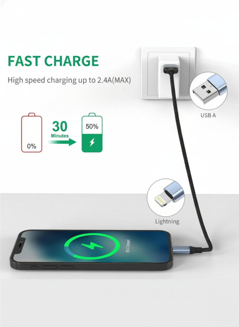 كابل شحن سريع للآيفون بطول 1 متر - كابل USB إلى Lightning مضفر من النايلون، متوافق مع آيفون 14/14 برو/14 بلس/14 برو ماكس، 13/12/11/XS/7/6S وiPad Pro - أسود - Image 3