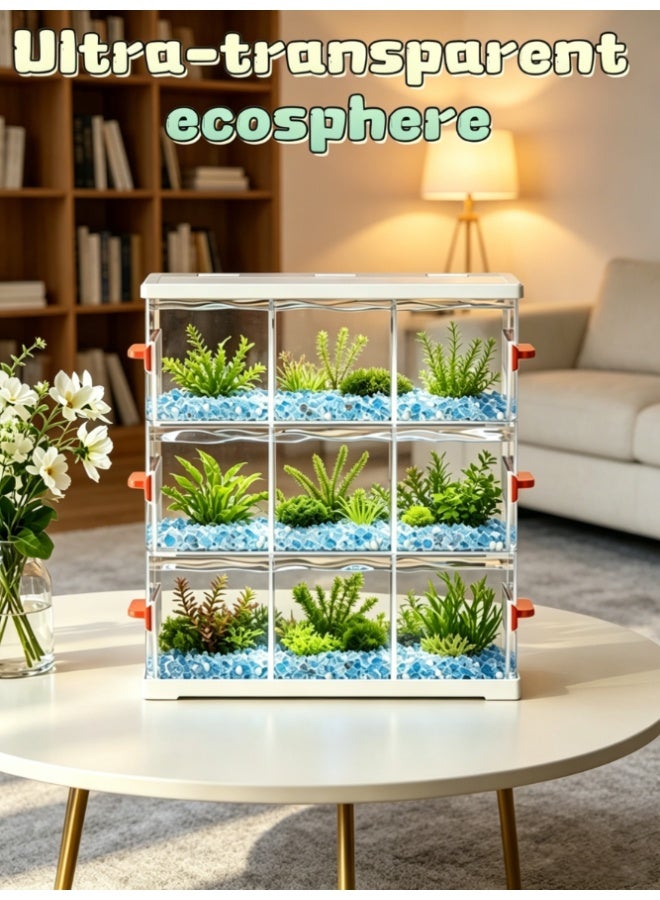 CityRiya-Long Stackable 360° Clear Ecosphere Terrarium, 9-Grid Modular PC Mini Plant Ecosystem, DIY Building Block Style Desktop Terrarium Kit for Succulents, Small Plants, Home & Office Decoration (KT-SSDY3) - Image 1
