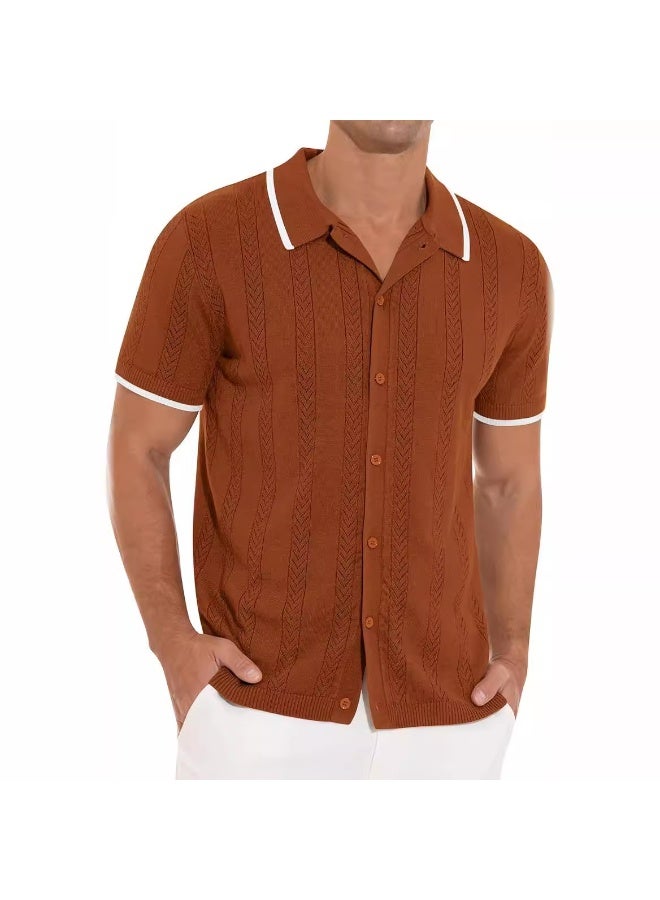 NIBEMINENT Mens  Summer  Fashion Lapel Polo Shirts Men Clothing Fashion Short Sleeve Polos Casual Slim Stitch Color Knitting Tops - Image 1