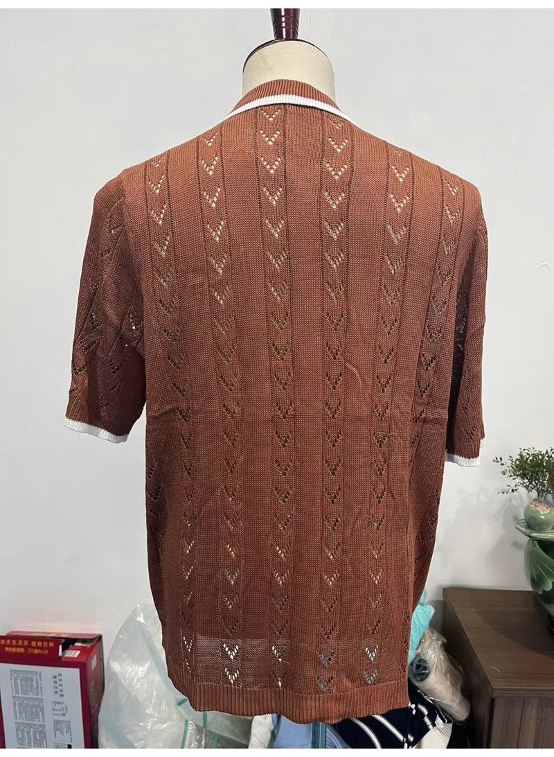 NIBEMINENT Mens  Summer  Fashion Lapel Polo Shirts Men Clothing Fashion Short Sleeve Polos Casual Slim Stitch Color Knitting Tops - Image 4