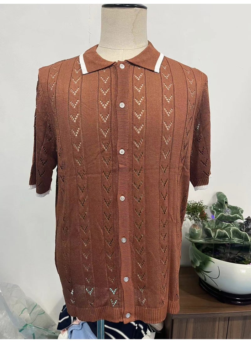 NIBEMINENT Mens  Summer  Fashion Lapel Polo Shirts Men Clothing Fashion Short Sleeve Polos Casual Slim Stitch Color Knitting Tops - Image 2