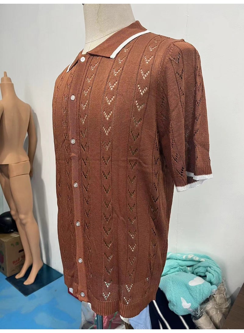 NIBEMINENT Mens  Summer  Fashion Lapel Polo Shirts Men Clothing Fashion Short Sleeve Polos Casual Slim Stitch Color Knitting Tops - Image 3