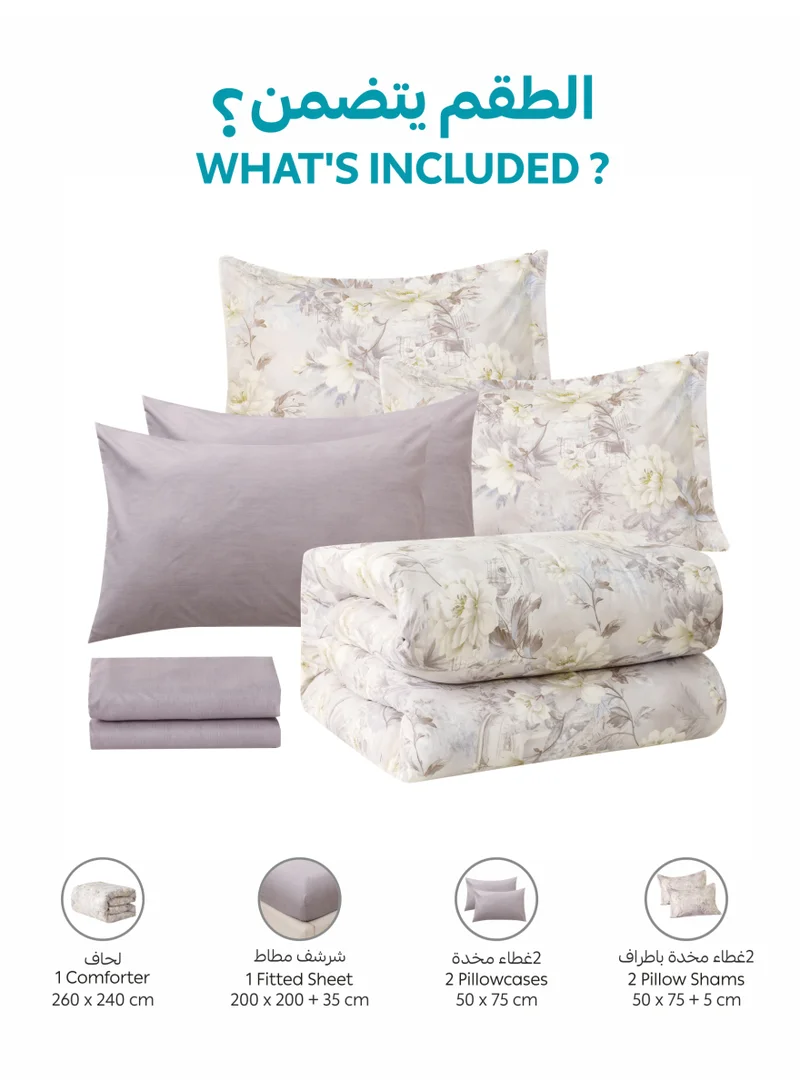 Donetella KING 6-Pcs Printed King Comforter Set | Fits 200x200 cm Size Bed | Soft Brushed Microfiber | Reversible Printed Comforter | 350 GSM Down Alternative Fill  | Best Price UAE