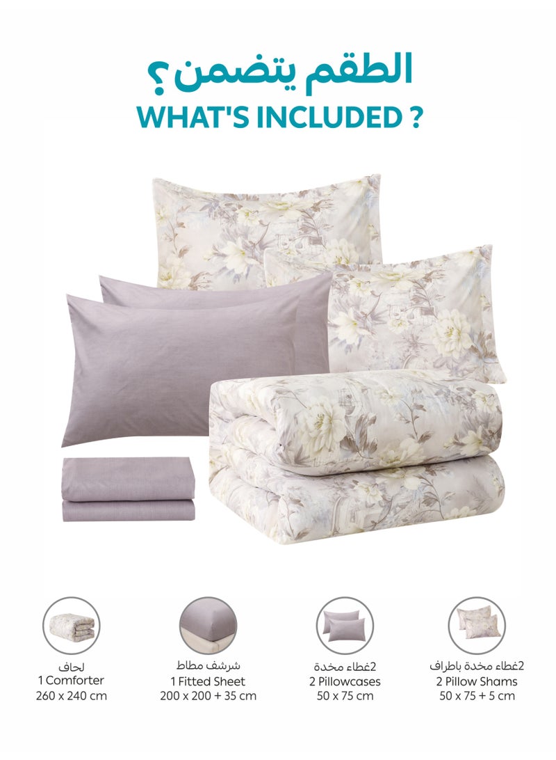 Donetella 6-Pcs Printed King Comforter Set | Fits 200x200 cm Size Bed | Soft Brushed Microfiber | Reversible Printed Comforter | 350 GSM Down Alternative Fill - Image 4