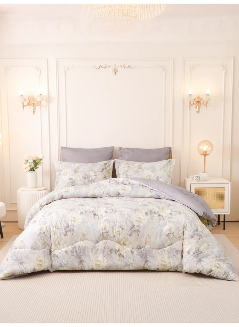 6-Pcs Printed King Comforter Set | Fits 200x200 cm Size Bed | Soft Brushed Microfiber | Reversible Printed Comforter | 350 GSM Down Alternative Fill