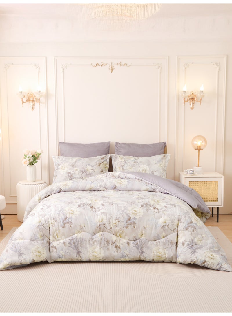 Donetella 6-Pcs Printed King Comforter Set | Fits 200x200 cm Size Bed | Soft Brushed Microfiber | Reversible Printed Comforter | 350 GSM Down Alternative Fill - Image 1