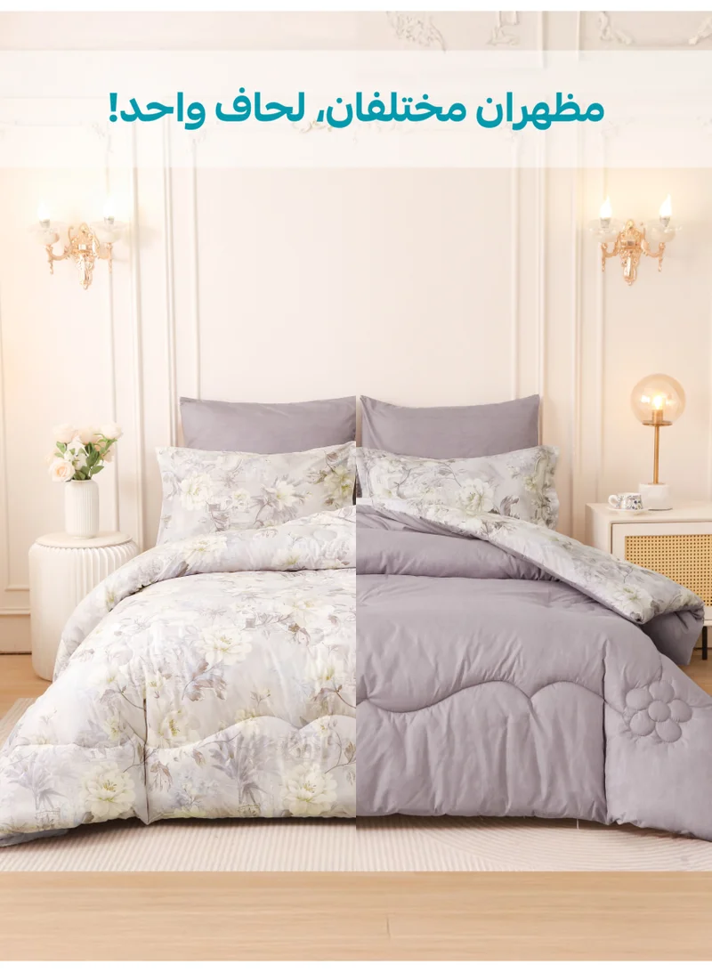Donetella KING 6-Pcs Printed King Comforter Set | Fits 200x200 cm Size Bed | Soft Brushed Microfiber | Reversible Printed Comforter | 350 GSM Down Alternative Fill  | Best Price UAE