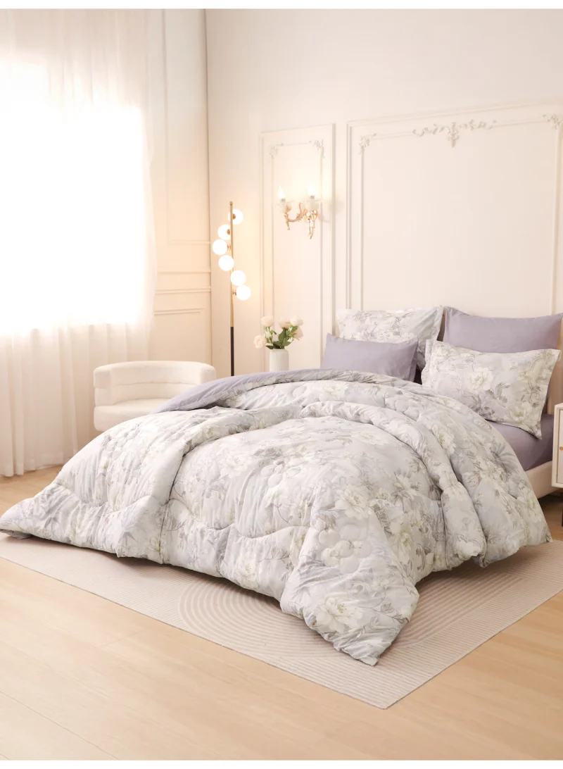 Donetella KING 6-Pcs Printed King Comforter Set | Fits 200x200 cm Size Bed | Soft Brushed Microfiber | Reversible Printed Comforter | 350 GSM Down Alternative Fill  | Best Price UAE