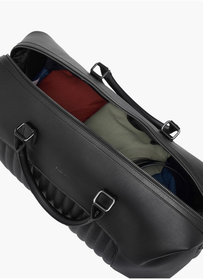 Duchini Textured Duffle Bag with Detachable Strap and Zip Closure