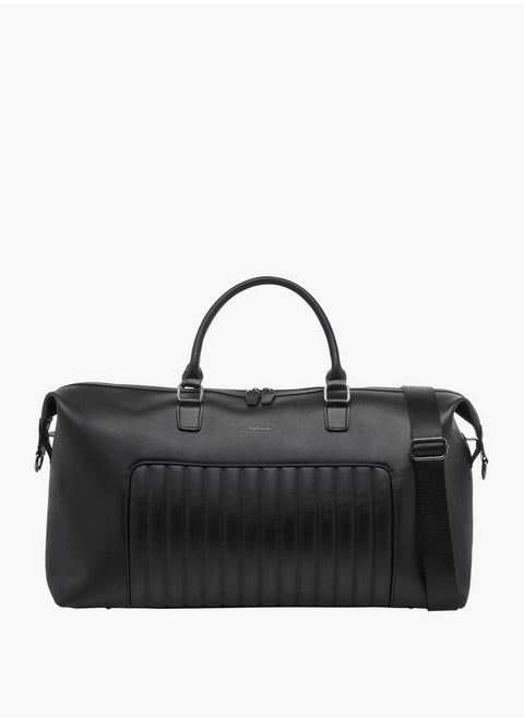 Duchini Textured Duffle Bag with Detachable Strap and Zip Closure