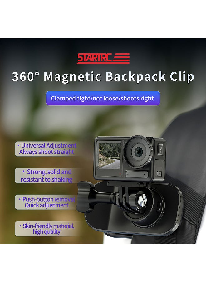 STARTRC - Magnetic Backpack Camera Mount Strap Clip Mount Quick Release 360°Rotatable with Sports Camera Adapter & 1/4in Adapter Compatible with GoPro Max/12/11/10/9/8 DJI Action 2/3/4 - Image 1
