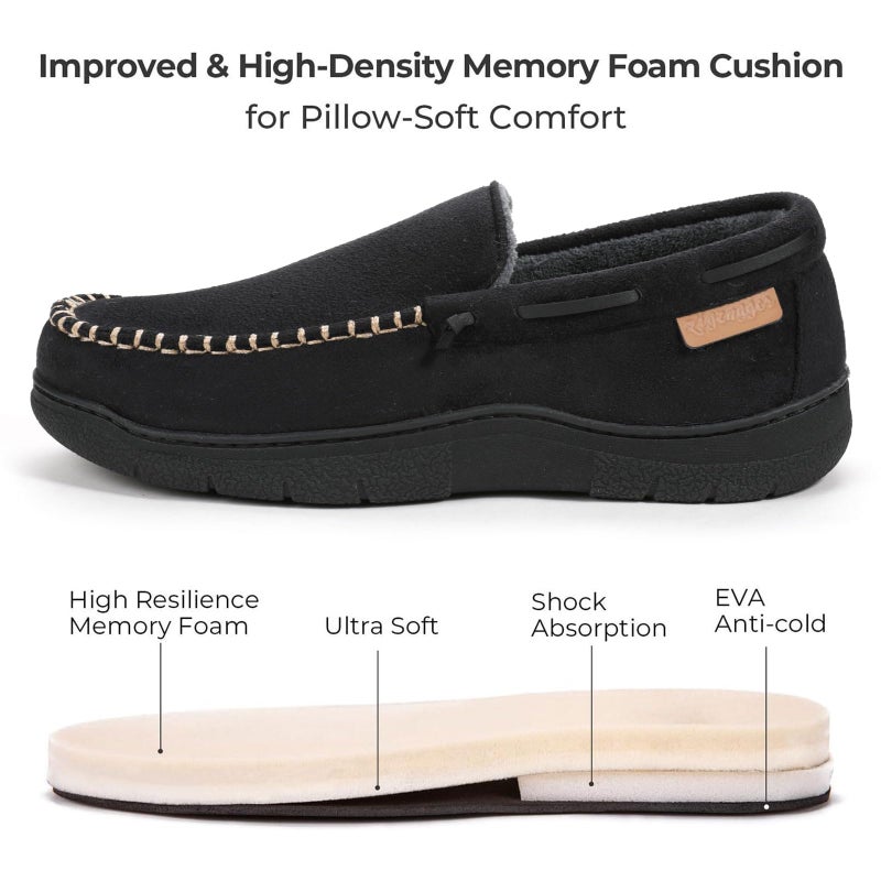 Zigzagger Men's Moccasin Slippers Memory Foam House Shoes, Indoor and Outdoor Warm Loafer Slippers, Vanta, 10 M US - Image 4