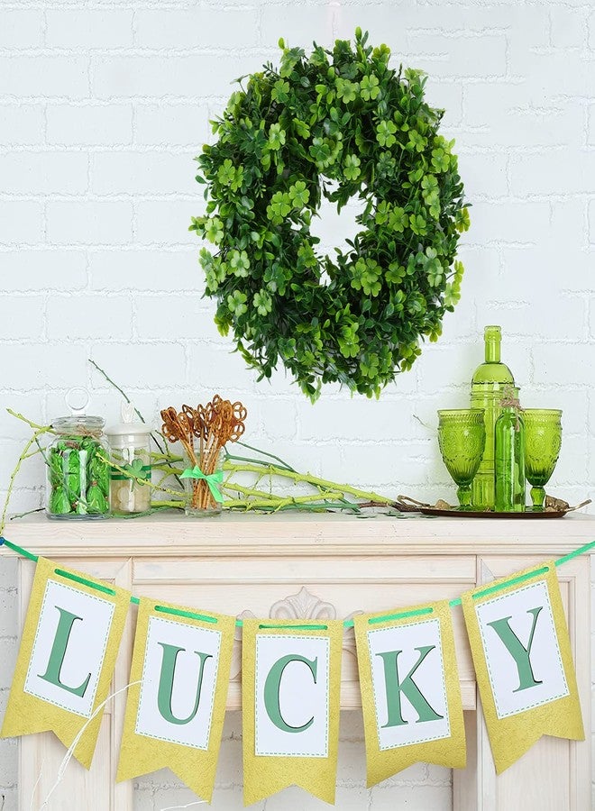 Vintend 18" St Patricks Day Shamrock Wreath for Front Door,St Patrick Day Artificial Wreath Outdoor Decorations, Lucky Clover Spring Summer Greenery Hanging for Farmhouse Wall Window Indoor Porch Home Decor - Image 4