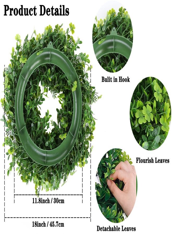 Vintend 18" St Patricks Day Shamrock Wreath for Front Door,St Patrick Day Artificial Wreath Outdoor Decorations, Lucky Clover Spring Summer Greenery Hanging for Farmhouse Wall Window Indoor Porch Home Decor - Image 2