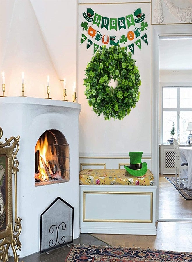 Vintend 18" St Patricks Day Shamrock Wreath for Front Door,St Patrick Day Artificial Wreath Outdoor Decorations, Lucky Clover Spring Summer Greenery Hanging for Farmhouse Wall Window Indoor Porch Home Decor - Image 5