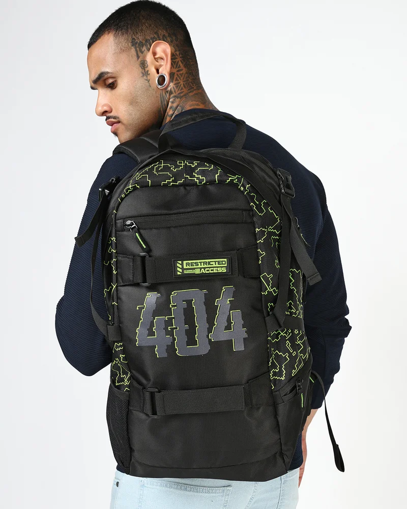 بيواكوف Unisex Black 404 Restricted Access Printed Travel Backpack