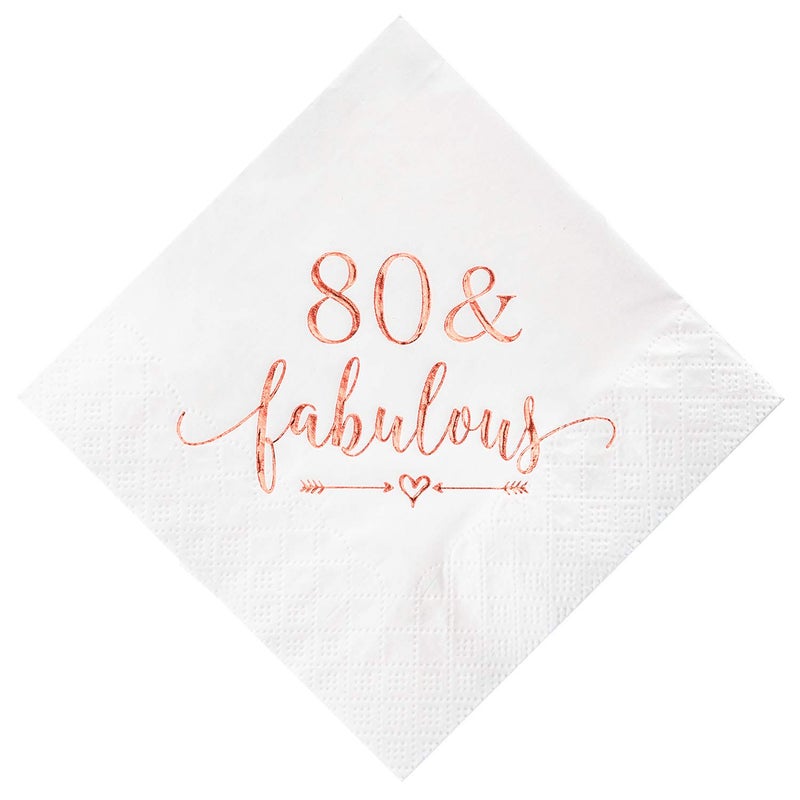 Crisky 80 and Fabulous Cocktail Napkins Rose Gold for Women 80th Birthday Decorations 80th Birthday Bevergae Dessert Cake Table Supplies 50Pcs 3Ply