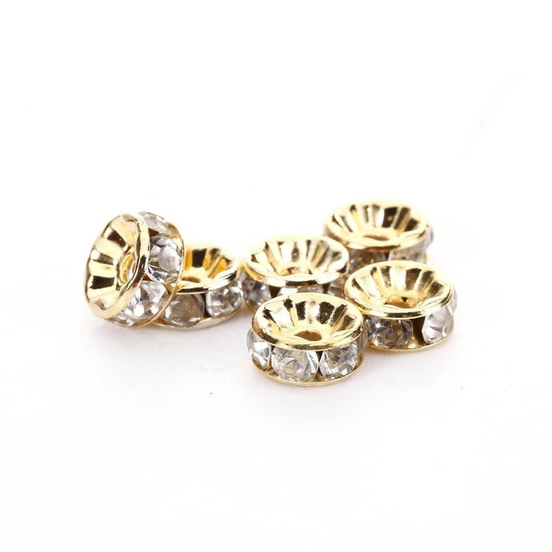 Allb 100Pcs Rondelle Spacer Beads 8mm Silver Plated Czech Crystal Rhinestone for Jewelry Making Loose Beads for Bracelets, gold - Image 2