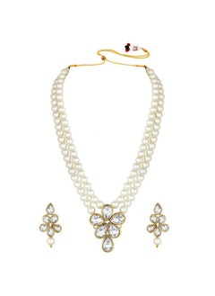 PEORA Peora Gold Plated Crystal Pearl Long Necklace with Drop Earrings Traditional Ethnic Jewellery Set for Women Girls | White  - Image 5