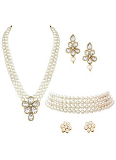 PEORA Peora Gold Plated Crystal Pearl Long Necklace with Drop Earrings Traditional Ethnic Jewellery Set for Women Girls | White  - Image 1