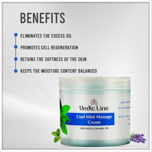 Vedic Line Vedicline Cool Mint Massage Cream Improve Skin Elasticity & Texture With Mint Oil, Lavender Oil, Shea Butter, & Olive Oil For Glowing Skin, 100ml - Image 3