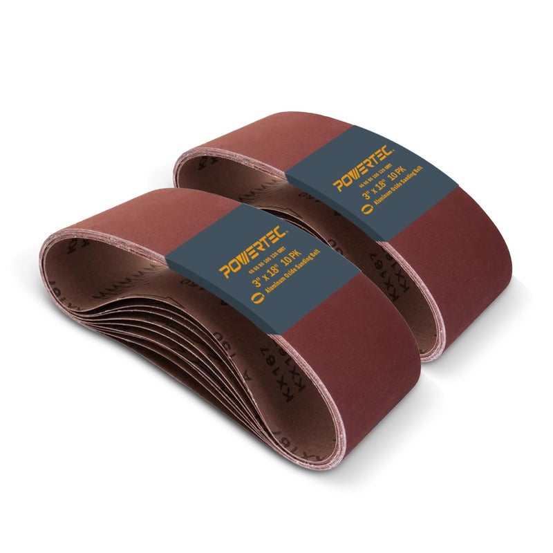 POWERTEC 3 x 18 Inch Sanding Belts 20PK 4 Each of 406080100120 Grits Aluminum Oxide Belt Sander Sanding Belt Assortment for Portable Belt Sander Wood Paint Sanding Metal Polishing110801P2