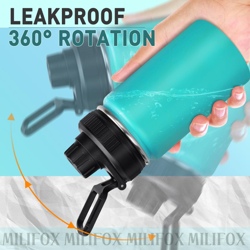 Milifox 12 oz Insulated Water Bottle, Double Wall Vacuum Insulated Stainless Steel Water Bottles, Wide Mouth Leakproof BPA Free with Chug Lid, 18 Hours Cold and 8 Hours Hot (Lake green) - Image 4