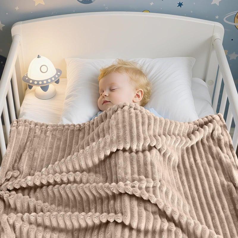 Eonkasp Soft Fleece Baby Blanket Ultra Cozy Baby Blankets for Boys Girls Warm and Lightweight Infant Toddler Newborn Receiving Gift with Reversible Stripes for Crib Stroller, 30x40 Inch, Linen - Image 3