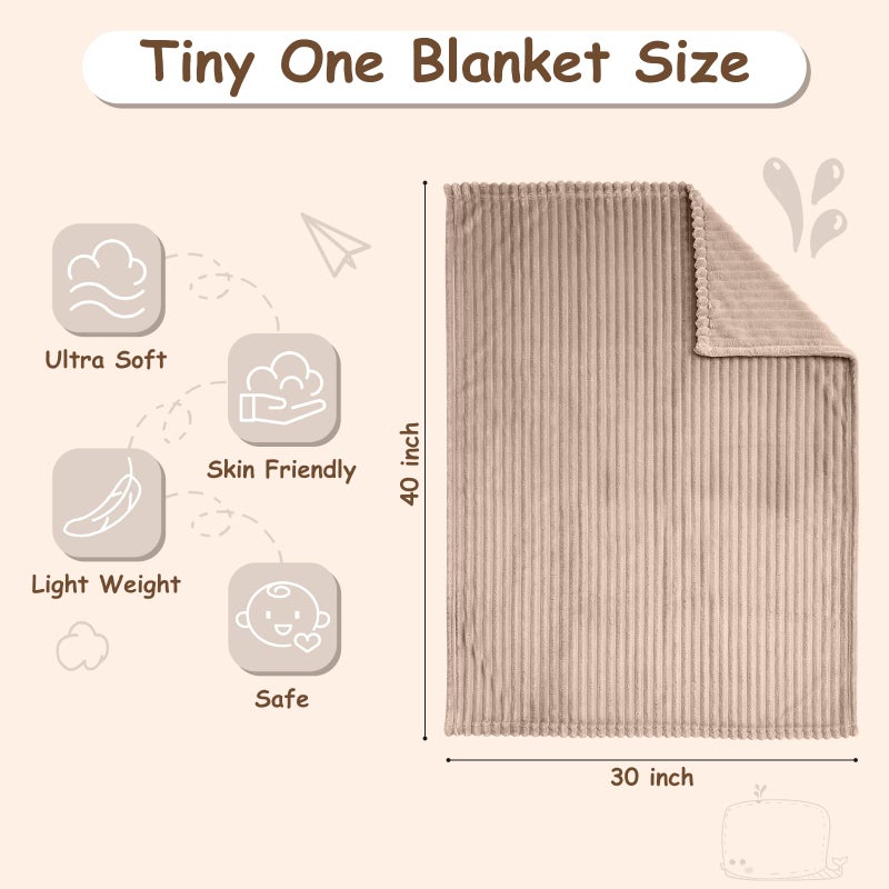 Eonkasp Soft Fleece Baby Blanket Ultra Cozy Baby Blankets for Boys Girls Warm and Lightweight Infant Toddler Newborn Receiving Gift with Reversible Stripes for Crib Stroller, 30x40 Inch, Linen - Image 4