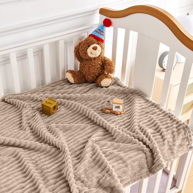 Eonkasp Soft Fleece Baby Blanket Ultra Cozy Baby Blankets for Boys Girls Warm and Lightweight Infant Toddler Newborn Receiving Gift with Reversible Stripes for Crib Stroller, 30x40 Inch, Linen - Image 2