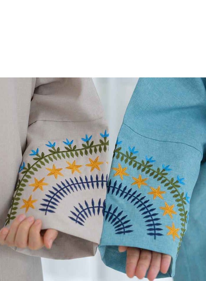 Loriya 2024 Modest Embroidered Linen Dress – Elegant Abaya-Style Outfit for Eid & Occasions  - Image 3