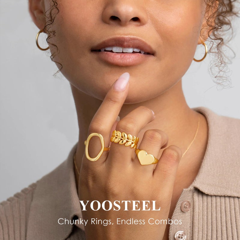 Yoosteel Easter Gifts for Women - 14K Gold Plated Chunky Rings Stack for Women Hypoallergenic Thick Stackable Open Rings Non Tarnish Dainty Ring Stack Set Trendy Jewelry Gifts 12 PCS - Image 3