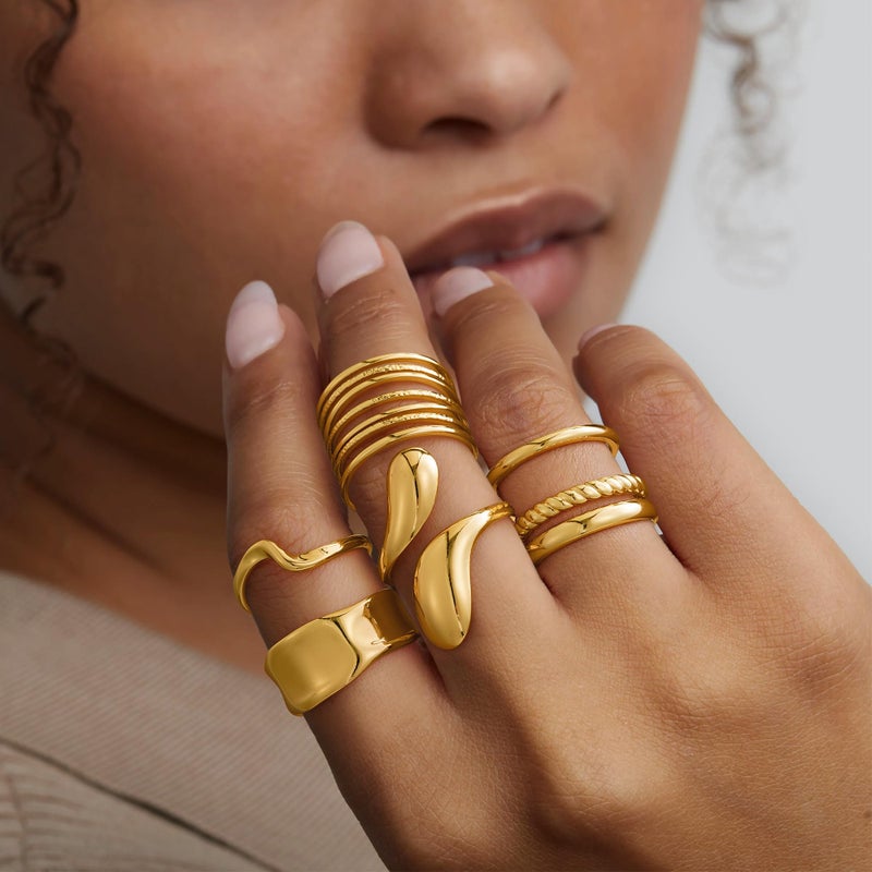 Yoosteel Easter Gifts for Women - 14K Gold Plated Chunky Rings Stack for Women Hypoallergenic Thick Stackable Open Rings Non Tarnish Dainty Ring Stack Set Trendy Jewelry Gifts 12 PCS - Image 2